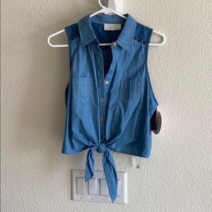 Tie front denim top